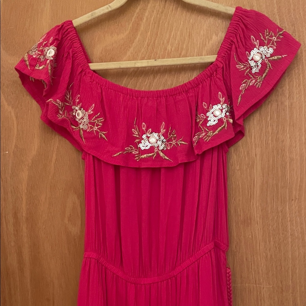 VENUS Pink Asymmetrical Dress with Floral Accents - Picture 2 of 7